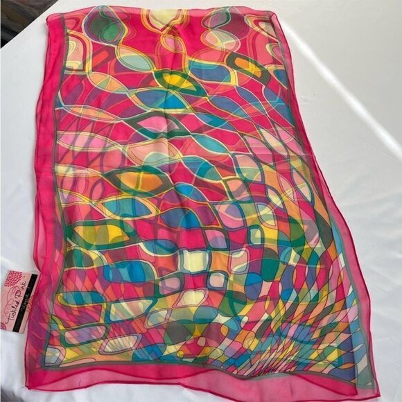 Tickled Pink Silk Oblong Pink Scarf Geometric Print 
New With Tag - Picture 4 of 8